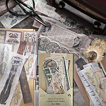 120 Pieces Vintage Scrapbook Washi Stickers Antique Decorative Planner Journal Sticker Decals Retro DIY Self-Adhesive Washi Paper Stickers for Photo Albums Cards DIY Projects (Flower, Title, Book)