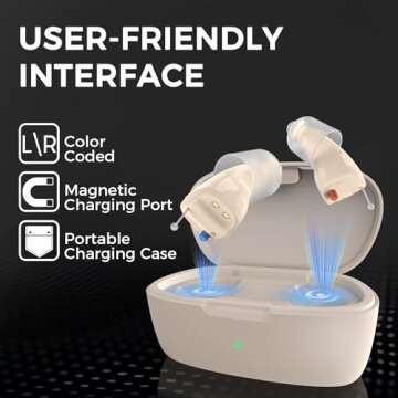 LINNER Saturn OTC Hearing Aids for Senior & Adult, Rechargeable Hearing Amplifiers with Comfort Design, Noise Cancellation for Aid & Assist Hearing, Discreet & Nearly Invisible In-Ear Device(Beige)