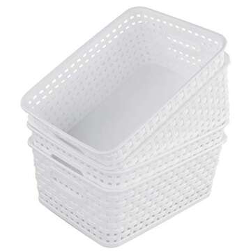 Cand 4 Packs Plastic Weave Storage Basket, 10.08" x 7.67" x 4.05", White
