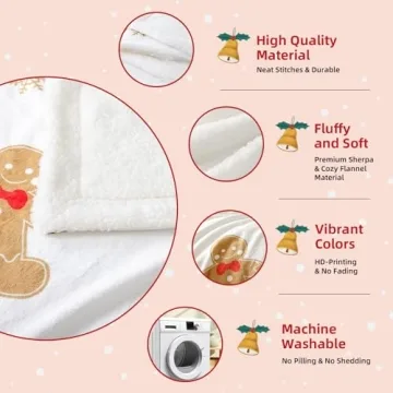 FROZZUR Christmas Blanket with Gingerbread Design 50x60
