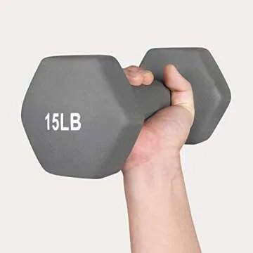 LIONSCOOL Neoprene Coated Dumbbell Weights (Grey 15lb Pair)