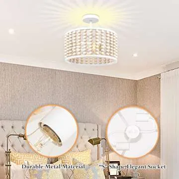 White Wood Beaded Boho Chandelier for Modern Nurseries