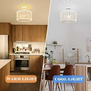 White Wood Beaded Boho Chandelier for Modern Nurseries