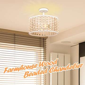 White Wood Beaded Boho Chandelier for Modern Nurseries