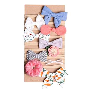 10pcs Baby Girl Nylon Headbands Floral Headbands Set - Elastic Nylon Hairbands Turban Hair Accessories for Newborns Infants Toddlers and Kids (ST10)