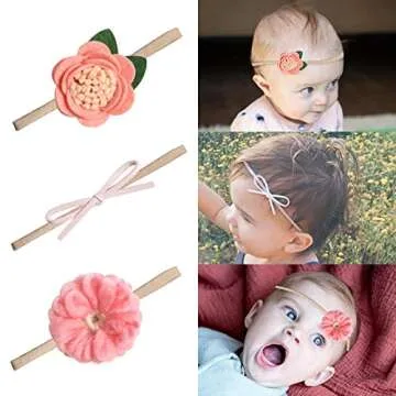 10pcs Baby Girl Nylon Headbands Floral Headbands Set - Elastic Nylon Hairbands Turban Hair Accessories for Newborns Infants Toddlers and Kids (ST10)