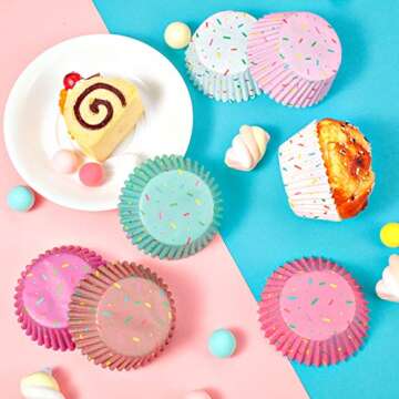 600 Pieces Candyland Party Cupcake Liners Colorful Paper Baking Cups Cupcake Wrappers Wraps Muffin Case Trays for Christmas Candyland Donut Party Decorations(Delicate Color)