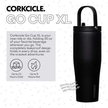 Corkcicle Go Cup XL Insulated Tumbler with Lid and Straw, Matte Black, 30 oz – Reusable Water Bott...