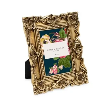 Laura Ashley 2x3 Gold Ornate Textured Hand-Crafted Resin Picture Frame with Easel, for Tabletop & Wa...