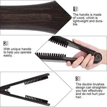 Hair Straightening Comb, Boar Bristle Clamp Hair Brush Double Sided Brush Clamp Straightener No Electric Hair Detangler Brush Hair Styling Tool