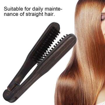 Hair Straightening Comb, Boar Bristle Clamp Hair Brush Double Sided Brush Clamp Straightener No Electric Hair Detangler Brush Hair Styling Tool