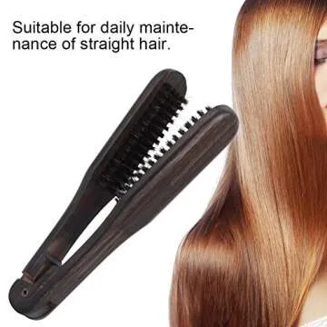 Hair Straightening Comb, Boar Bristle Clamp Hair Brush Double Sided Brush Clamp Straightener No Electric Hair Detangler Brush Hair Styling Tool
