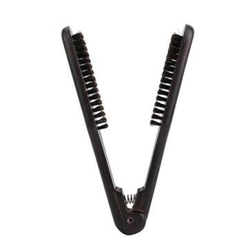 Hair Straightening Comb, Boar Bristle Clamp Hair Brush Double Sided Brush Clamp Straightener No Electric Hair Detangler Brush Hair Styling Tool