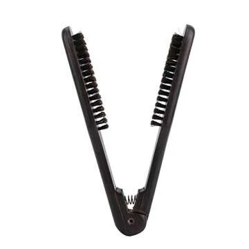 Hair Straightening Comb, Boar Bristle Clamp Hair Brush Double Sided Brush Clamp Straightener No Electric Hair Detangler Brush Hair Styling Tool