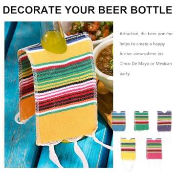 RORPOIR 5pcs Rainbow Wine Bottle Cover Mexican Party Mini Poncho Margarita Serapes Day of The Dead Serape Mexican Bottles Decoration Fiesta Beer Cover Striped Serape Bottled Cotton