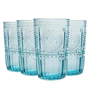 Bormioli Rocco Romantic Candy 16 oz. Cooler Glass for Drinks, Juices, and Cocktails, 4 Count (Pack o...