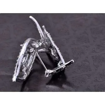 Alilang Aurora Borealis Pave Crystal Rhinestone Peacock Feather Dangle Drop Silvery Tone Earrings