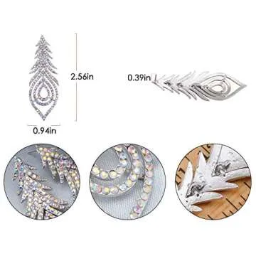 Alilang Aurora Borealis Pave Crystal Rhinestone Peacock Feather Dangle Drop Silvery Tone Earrings