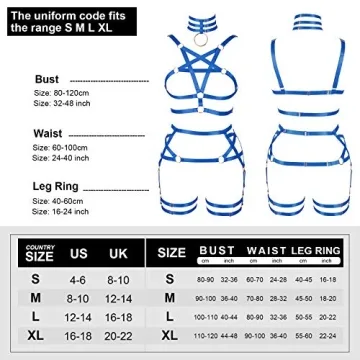 Women's Body Harness Pentagram Bra Garter Belt Set Punk Gothic Carnival Halloween Elastic Adjustable Dance Costume (Royal Blue)