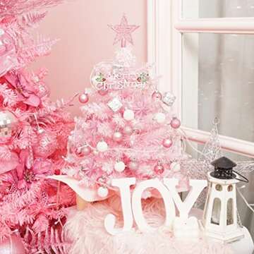 XmasExp 20in Mini Christmas Tree with Lights Pink Small Christmas Tree Artificial Tabletop Xmas Decor Holiday Decoration for Home, Office, Party