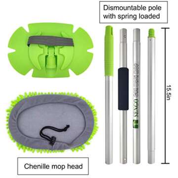 Sengo Universal Screw Fitting Chenille Microfiber Car Wash Mop Mitt with 62" Aluminum Alloy Long & Strong Handle and 2 Chenille mop, Paint Scratch Free Cleaning for Washing Car,Truck, RV