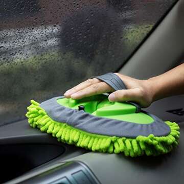 Sengo Universal Screw Fitting Chenille Microfiber Car Wash Mop Mitt with 62" Aluminum Alloy Long & Strong Handle and 2 Chenille mop, Paint Scratch Free Cleaning for Washing Car,Truck, RV