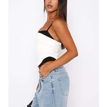 Women Wrap Corset Bustier Crop Top Sexy Spaghetti Strap Tank Tops Open Back Irregular Hem Zipper Vest Tube Top White