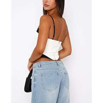 Women Wrap Corset Bustier Crop Top Sexy Spaghetti Strap Tank Tops Open Back Irregular Hem Zipper Vest Tube Top White