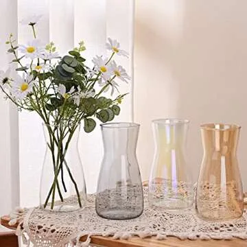 Glass Vases for Flowers, 8 Inch Tall Ins Modern Irised Crystal Clear Glass Vases for Centerpieces Ho...