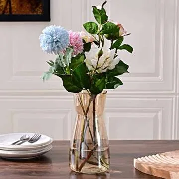 Glass Vases for Flowers, 8 Inch Tall Ins Modern Irised Crystal Clear Glass Vases for Centerpieces Home Desk Decoration, Decorative Glass Table Vase for Birthday Wedding Housewarming Gift,Amber