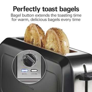 Hamilton Beach Extra Long Slot 2 Slice Toaster with Browning Control, Bagel Function, Cancel Button & Auto Shutoff, Modern Slim Design Fits Any Space, Black (22989)