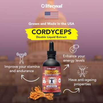 Lifecykel Cordyceps Mushroom Extract w/Kakadu Plum- Natural Energy Supplement for Fatigue & Stamina-...