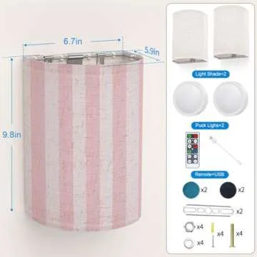BAISTSAELER Wall Sconces Set of Two Battery Operated Pink Pattern Cute Wireless Plug in Wall Lights ...