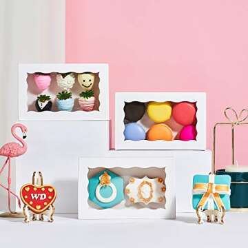 RomanticBaking 12 Pack Cookies Boxes Assembly Pop-up 7" x 4 3/8" x 1 1/2" White Bakery Boxes,Pastry Boxes,Dessert Boxes,Donuts Boxes