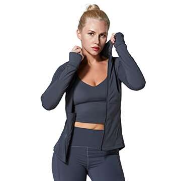 Sunzel Women's Slim Fit Lightweight Jackets Full Zip Sports Running Jacket With Thumb Holes For Workout Yoga Athletic