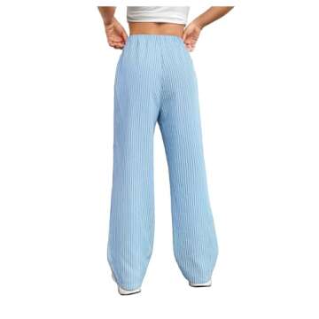 OYOANGLE Women's Straight Wide Leg Trousers Striped Print Letter Patched Detail High Waist Y2K Fashi...