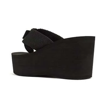 Soda Womens Oxley-S Flip Flop Platform Sandals (Black, numeric_7_point_5)