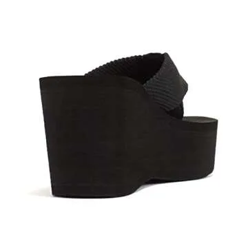 Soda Womens Oxley-S Flip Flop Platform Sandals (Black, numeric_7_point_5)