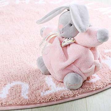 LIVEBOX ABC Kids Play Mat, Alphabet 3ft Round Area Rugs Soft Plush Educational Learning & Game Baby Girls Crawling Mat Non-Slip Tufted Throw Carpet for Nursery Decor Bedroom Best Shower Gift(Pink)