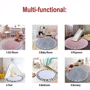 LIVEBOX ABC Kids Play Mat, Alphabet 3ft Round Area Rugs Soft Plush Educational Learning & Game Baby Girls Crawling Mat Non-Slip Tufted Throw Carpet for Nursery Decor Bedroom Best Shower Gift(Pink)