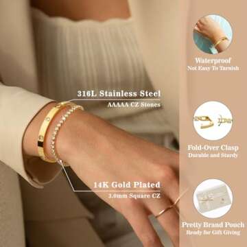 doubgood Gold Bracelets for Women Stackable Gold Bangles Friendship Love Tennis Bracelets 5A Cubic Zirconia Jewelry Mother's Day Gifts for Valentine Birthday Christmas 7.0IN