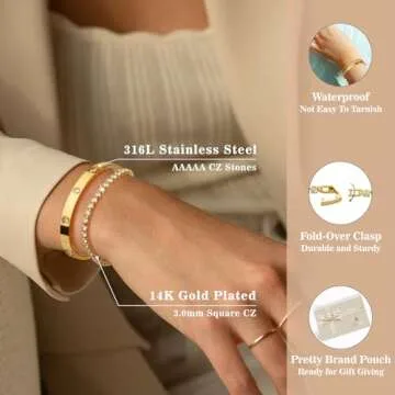 doubgood Gold Bracelets for Women Stackable Gold Bangles Friendship Love Tennis Bracelets 5A Cubic Zirconia Jewelry Mother's Day Gifts for Valentine Birthday Christmas 7.0IN