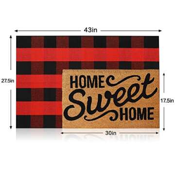 MUBIN Christmas Door Mat Outdoor 27.5 x 43 Inch Red and Black Plaid Rug Christmas Decor Rug Cotton H...