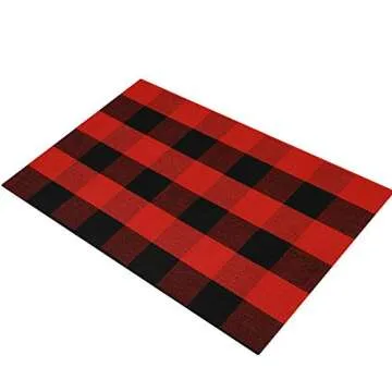 MUBIN Christmas Door Mat Outdoor 27.5 x 43 Inch Red and Black Plaid Rug Christmas Decor Rug Cotton Hand-Woven Layered Door Mats Washable Carpet for Front Porch, Kitchen, Farmhouse, Entryway