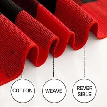 MUBIN Christmas Door Mat Outdoor 27.5 x 43 Inch Red and Black Plaid Rug Christmas Decor Rug Cotton Hand-Woven Layered Door Mats Washable Carpet for Front Porch, Kitchen, Farmhouse, Entryway