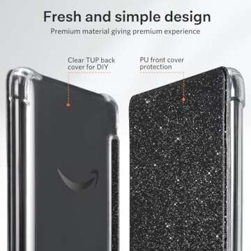 CoBak Case for 6" Kindle 11th Gen (2024 and 2022 Release) - Ultra Slim Transparent Clear TPU Back Shell Protective Cover with Auto Wake/Sleep for Kindle 11th Generation 2024 Release, Glitter Black