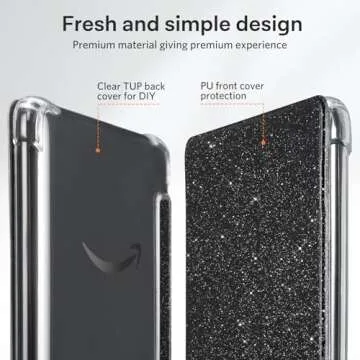 CoBak Case for 6" Kindle 11th Gen (2024 and 2022 Release) - Ultra Slim Transparent Clear TPU Back Shell Protective Cover with Auto Wake/Sleep for Kindle 11th Generation 2024 Release, Glitter Black