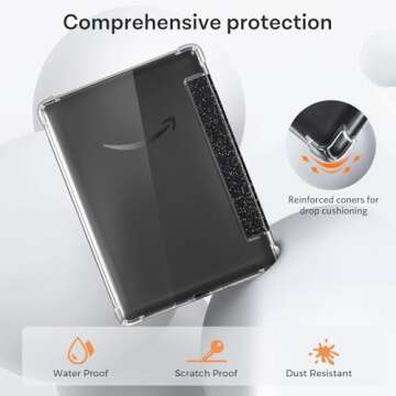 CoBak Case for 6" Kindle 11th Gen (2024 and 2022 Release) - Ultra Slim Transparent Clear TPU Back Shell Protective Cover with Auto Wake/Sleep for Kindle 11th Generation 2024 Release, Glitter Black