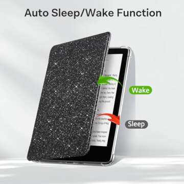 CoBak Case for 6" Kindle 11th Gen (2024 and 2022 Release) - Ultra Slim Transparent Clear TPU Back Shell Protective Cover with Auto Wake/Sleep for Kindle 11th Generation 2024 Release, Glitter Black