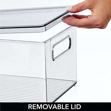 mDesign Plastic Pantry Storage Box Container with Lid and Built-In Handles - Organization for Flour, Cereal, Pasta, Rice, or Food in Kitchen Cupboard, Ligne Collection, 4 Pack, Clear/Smoke Gray